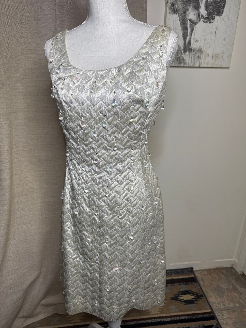 Vintage cocktail dress 1960s sheath style embellished with iridescent sequins
